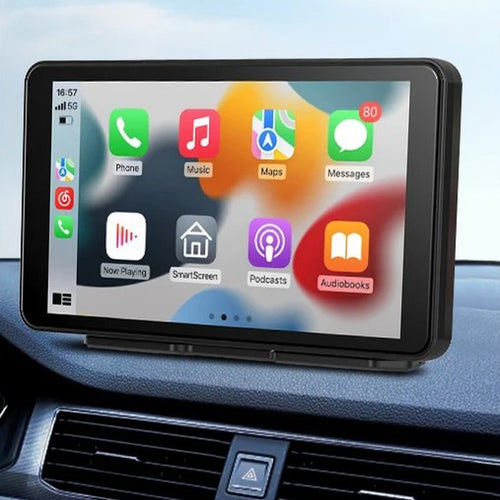 The screen running CarPlay on a car dashboard
